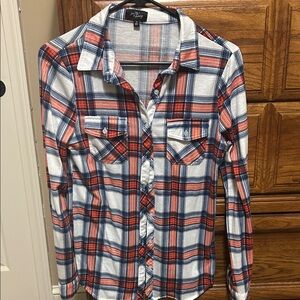 Plaid Button Down Shirt - Red, Blue, White